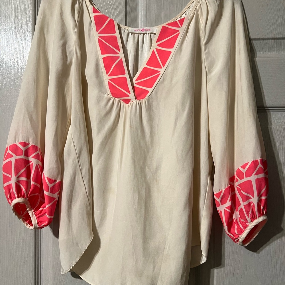 Alice & Trixie Cream Blouse with Pink Geometric Design